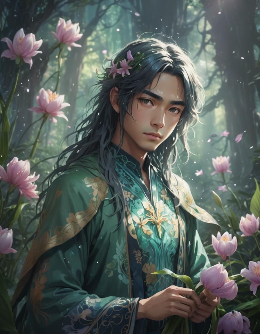 Anime Fairy in Bioluminescent Forest Concept Art