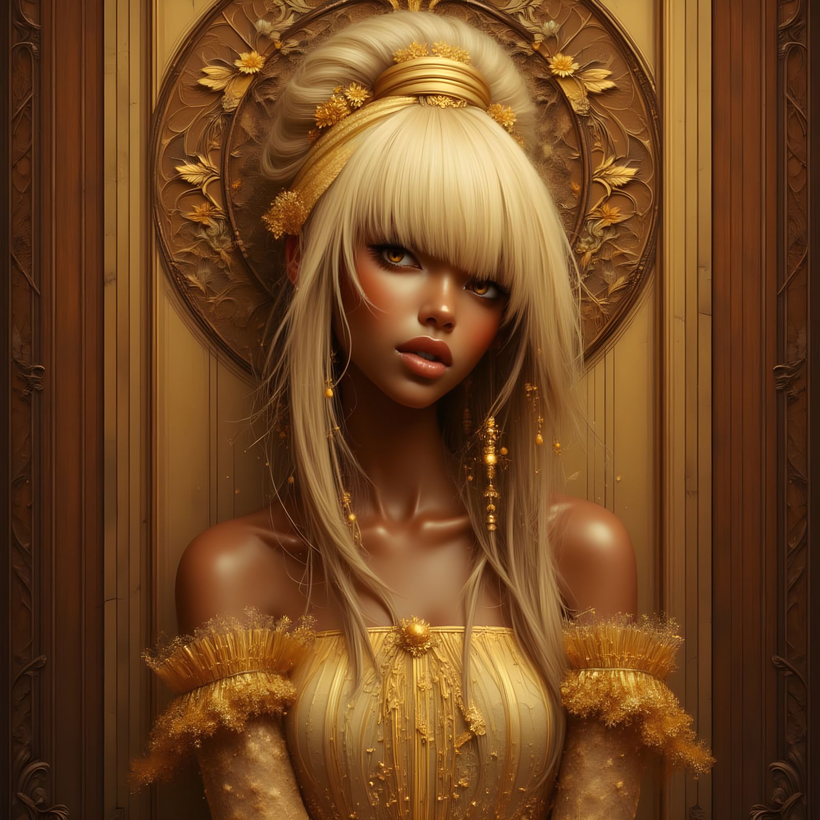 Gothic Woman with Blonde Bangs in Anime Style