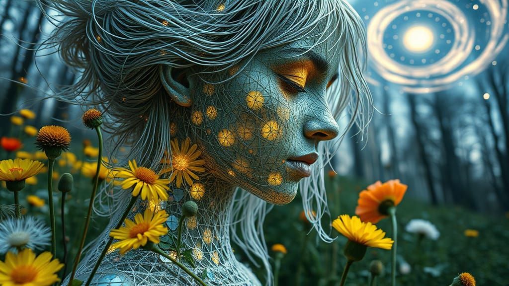 Ephemeral String Woman Kissing Garden, Bio-Art