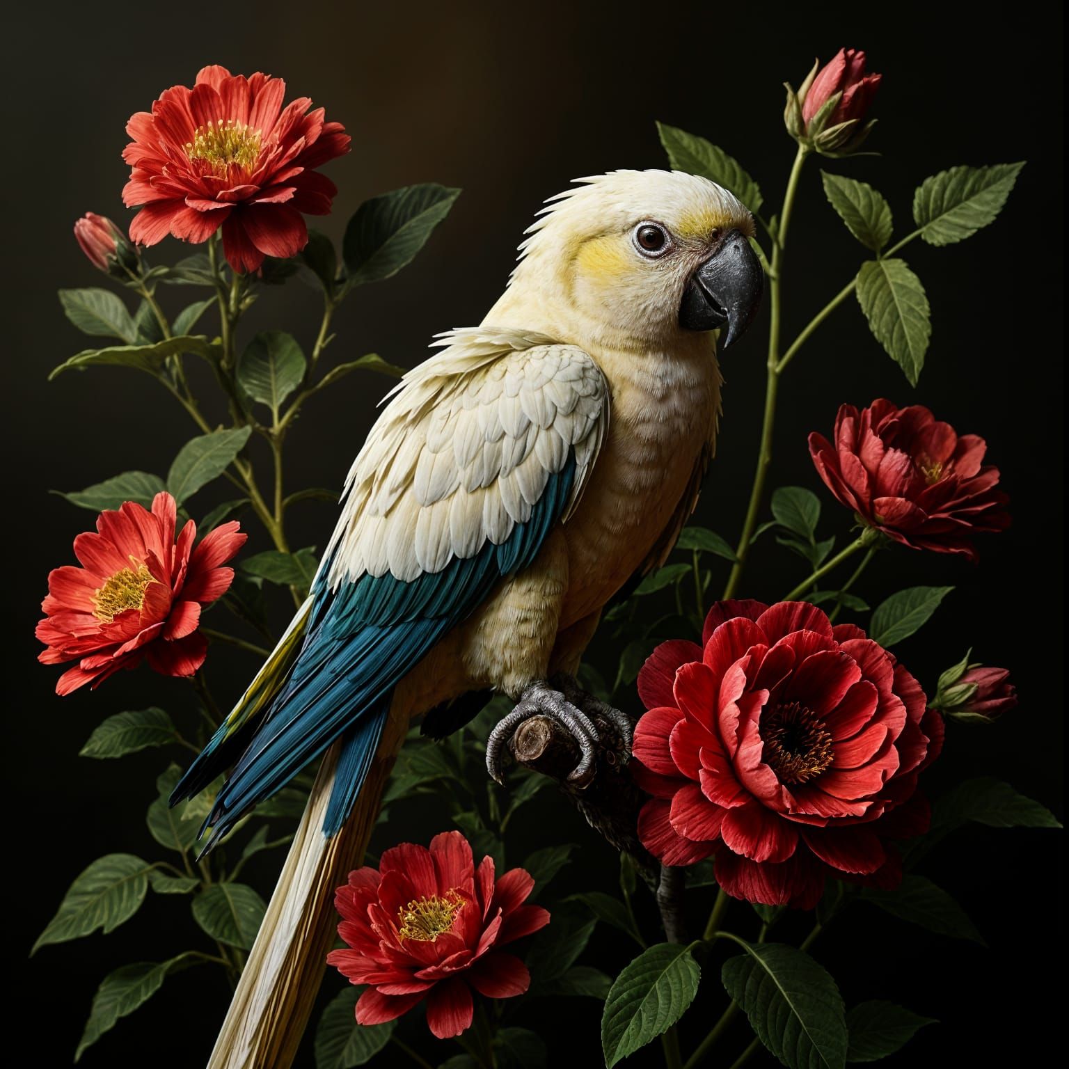 Renaissance Parrot with Floral Details in HDR