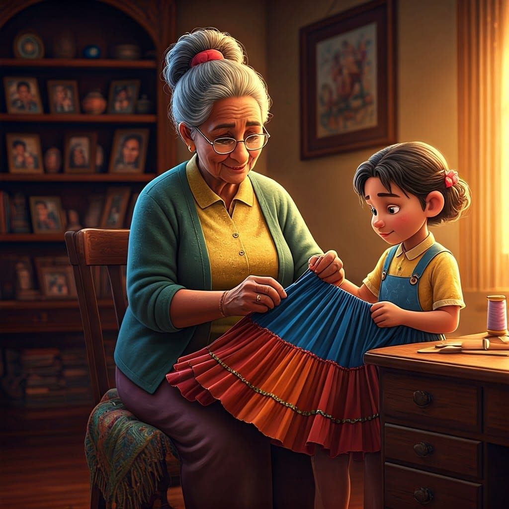 Grandmother Sewing: A Heartwarming 3D Render
