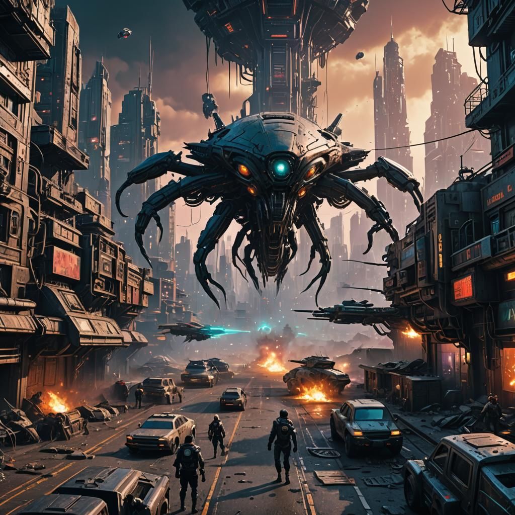 Cyberpunk Alien War as Impasto Painting