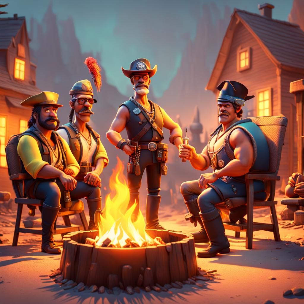 Village Meeting Around Fire: 3D Digital Art