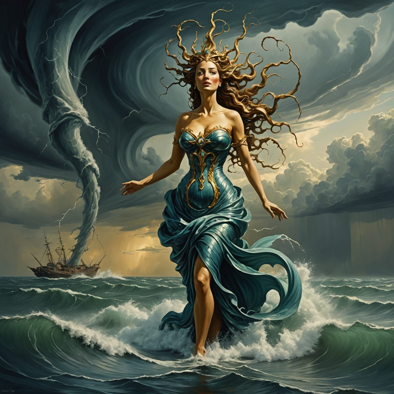 Sea Goddess Emerges: Surrealist Oil Painting