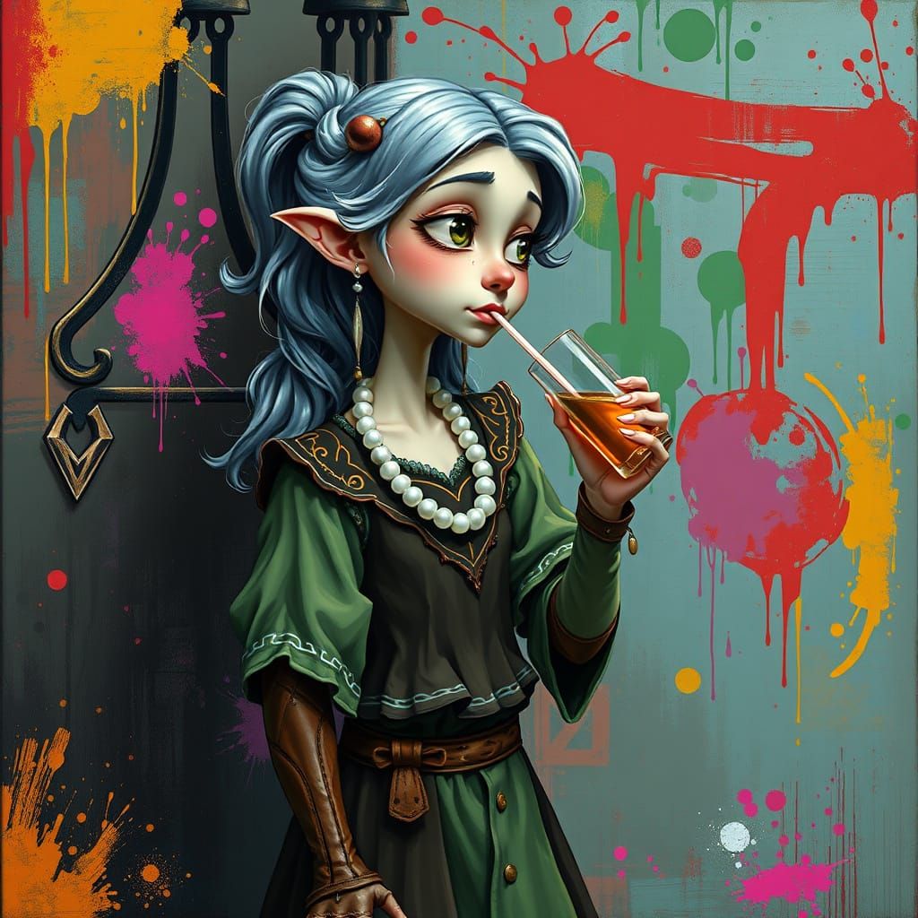 Princess Bean in Medieval Dress with Graffiti Textures