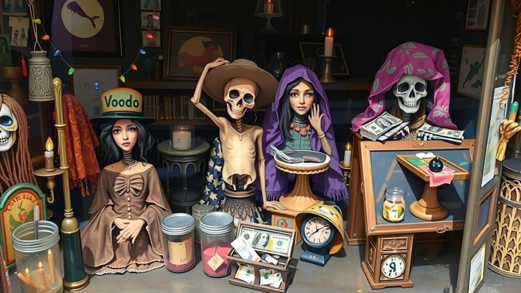 Voodoo Shop Window in Watercolor Style