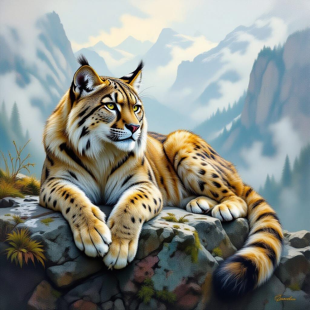 Saber-Toothed Cat on Ledge in Realistic Fantasy Style