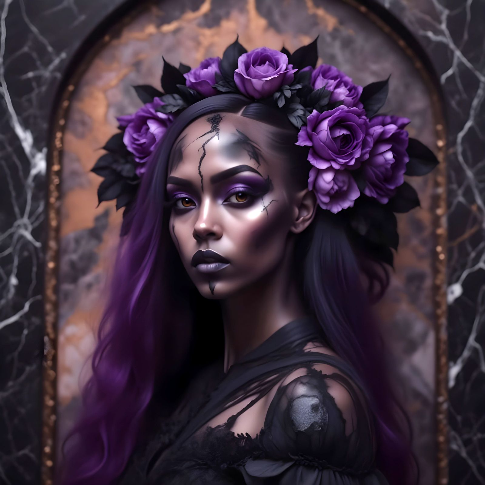 Gothic Marble Woman with Flower Crown