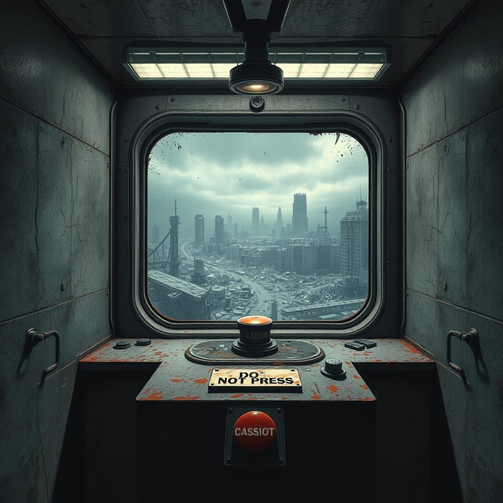 Abandoned Control Room with Red Button
