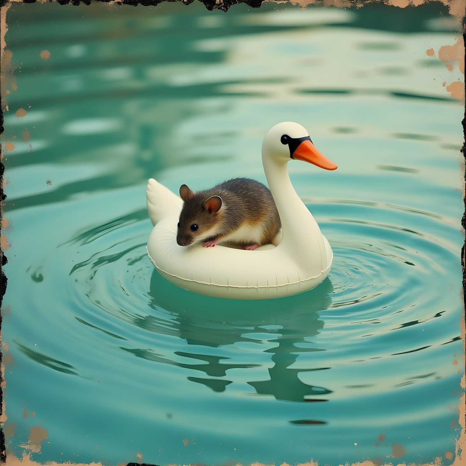 Mouse on Swan Float in Dreamy Macro Photography
