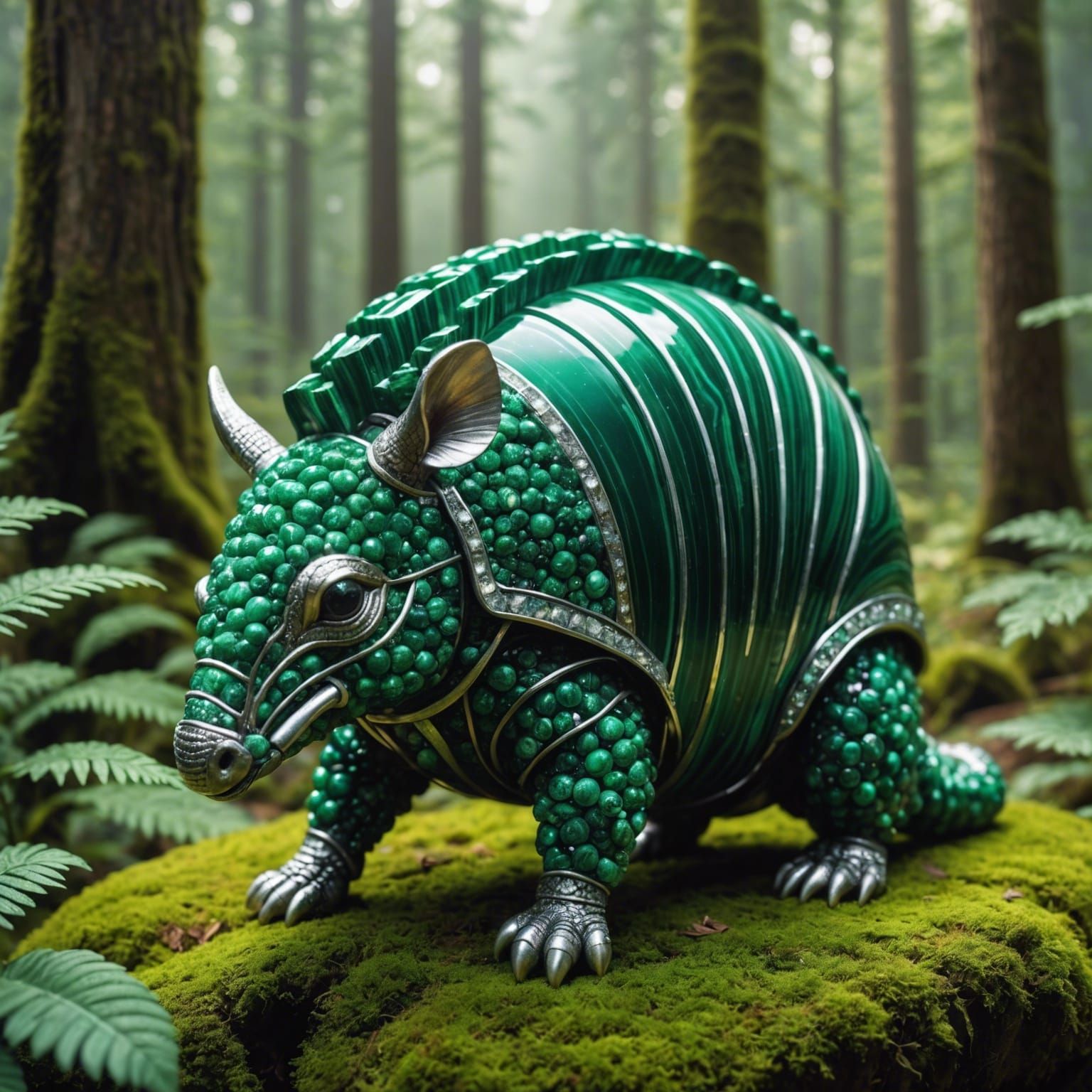 Malachite Crystal Armadillo in Ethereal Forest
