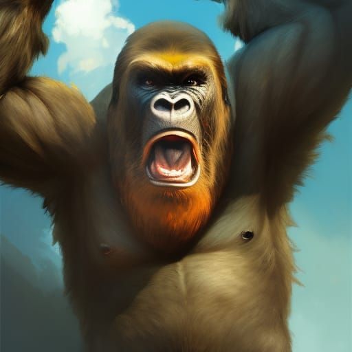 Hyperdetailed King Kong Portrait in Art Nouveau Style