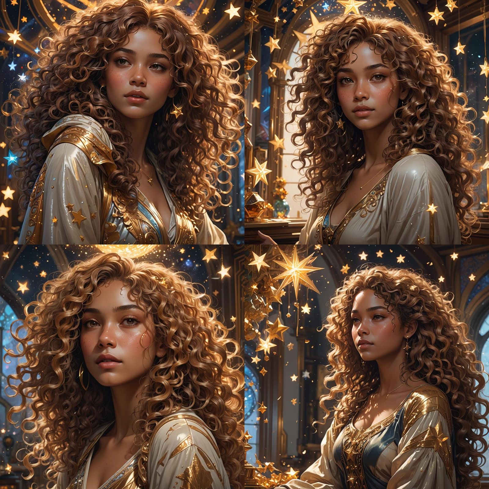 Honey-Skinned Woman Wishing on a Star: Detailed Portrait