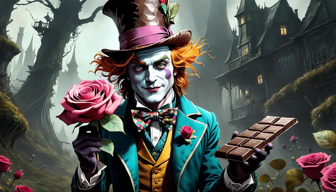 Fantastical Hatter's Sweet Delight in Intricate Ink Style