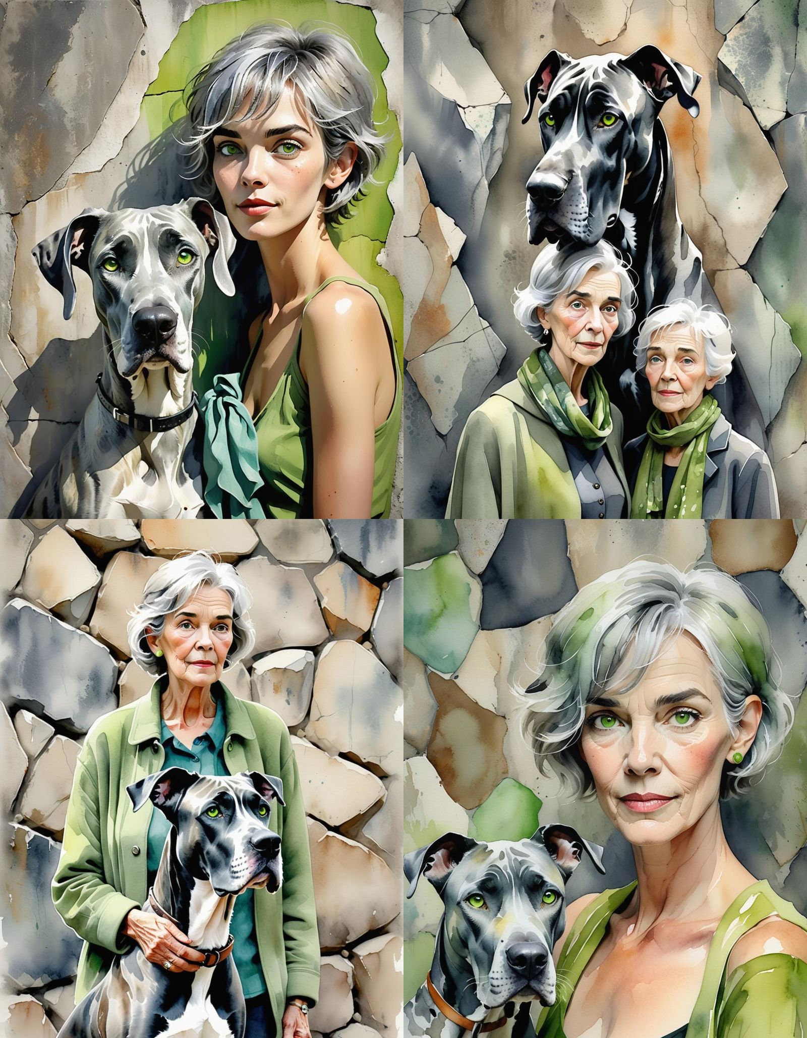 Whimsical Watercolour Portrait of a Lady with Great Dane