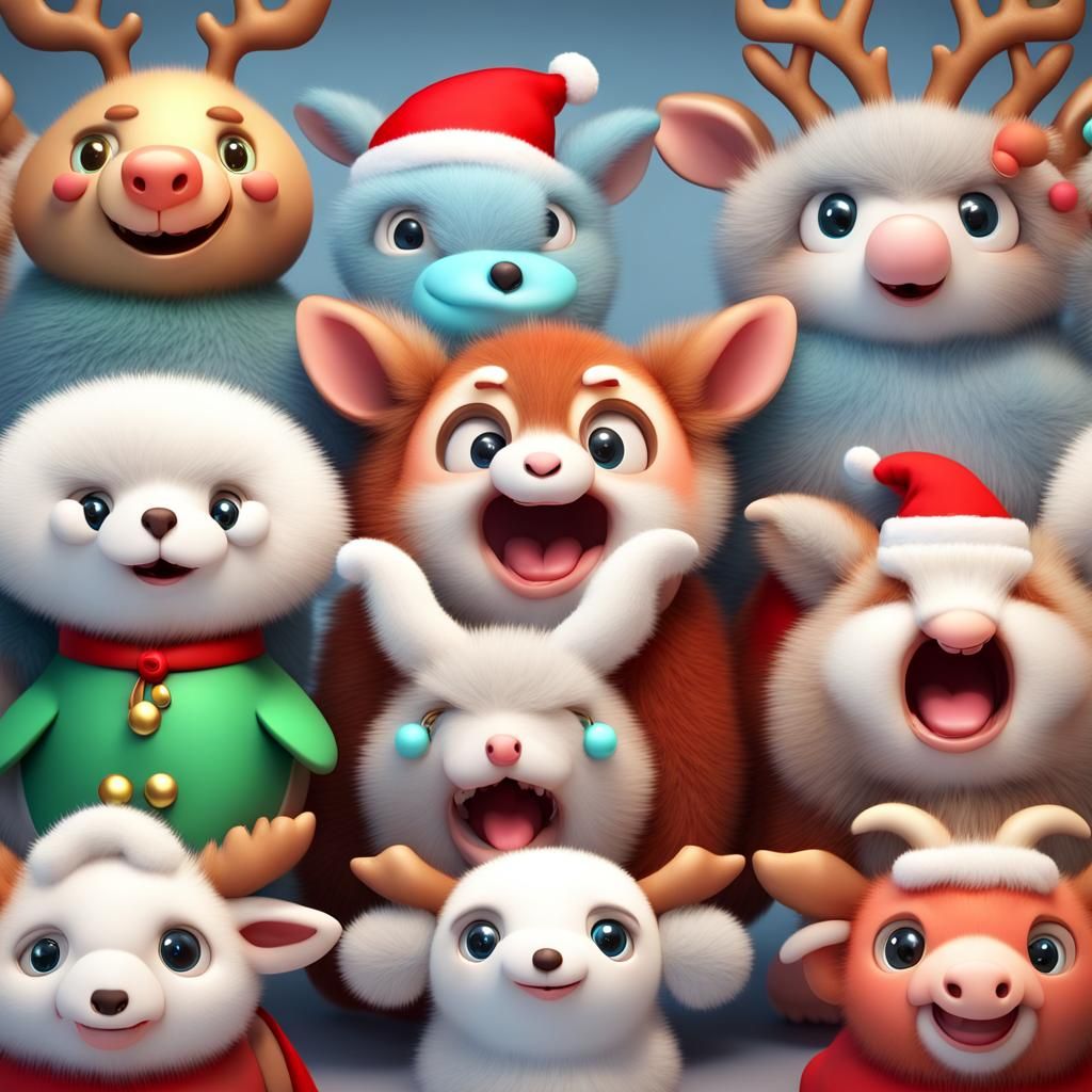 Cute Fluffy Christmas Animals in 3D