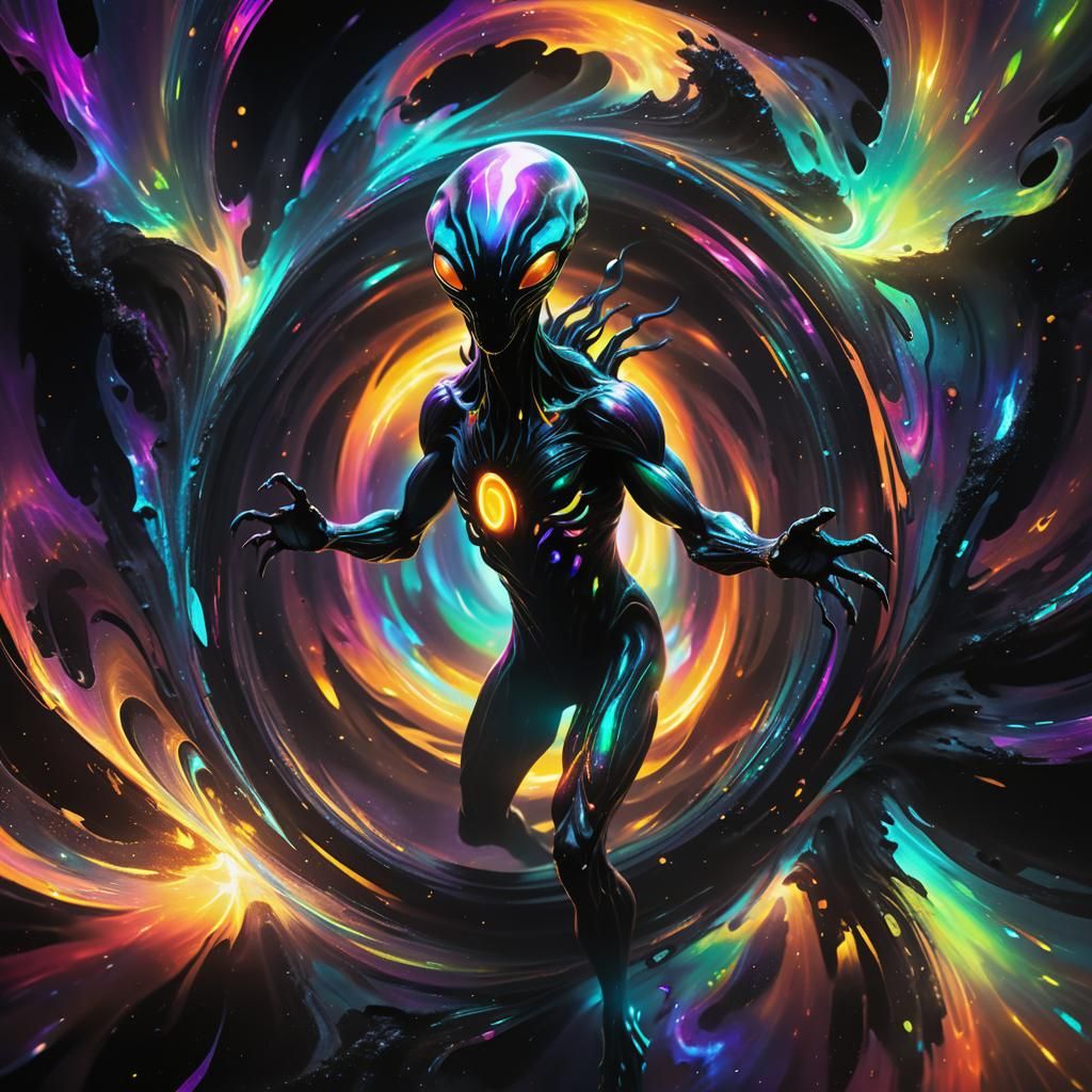 Mystical Creature Emerges from Black Hole: Dark Fantasy Art