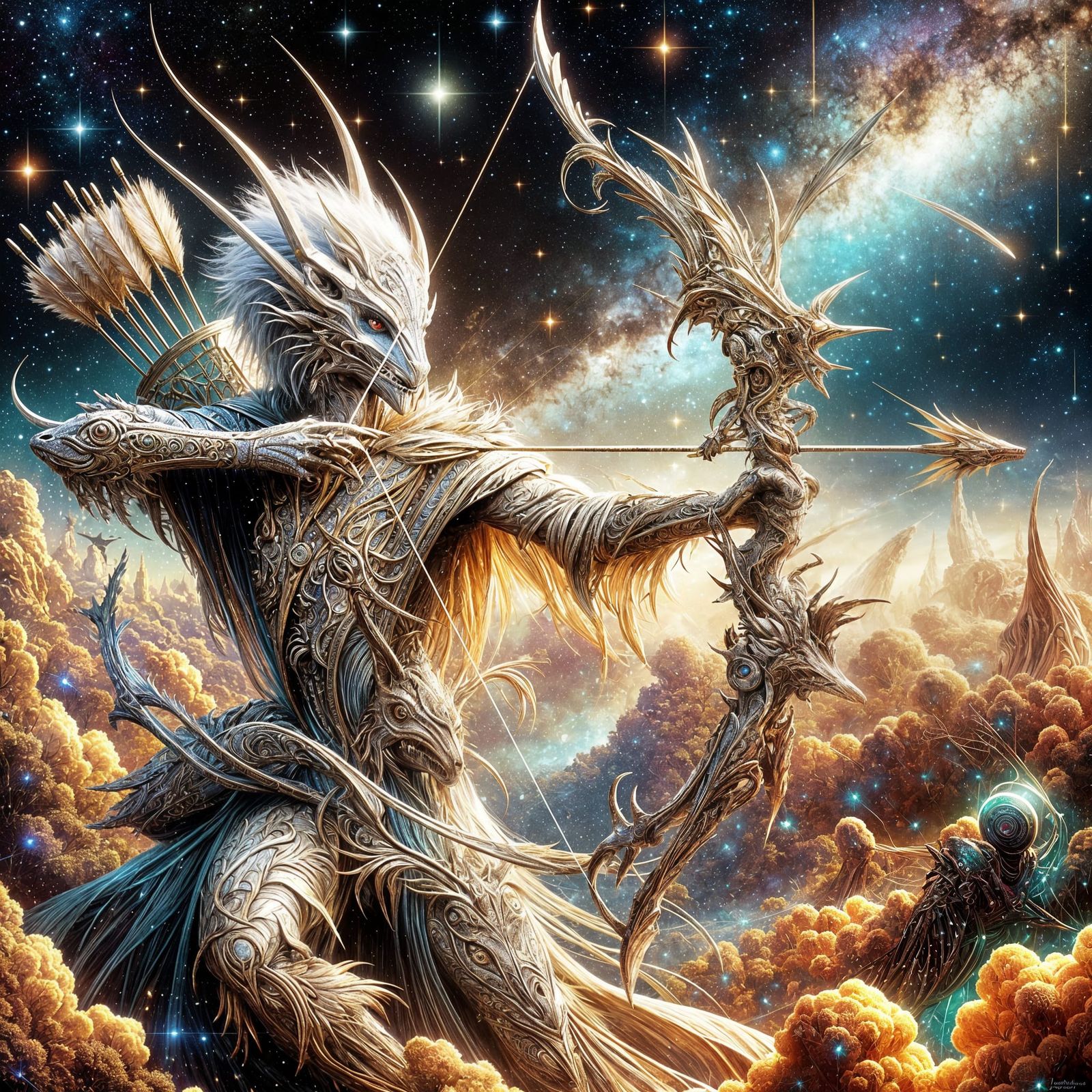 Mythical Archer in Starry Night, Victorian Style