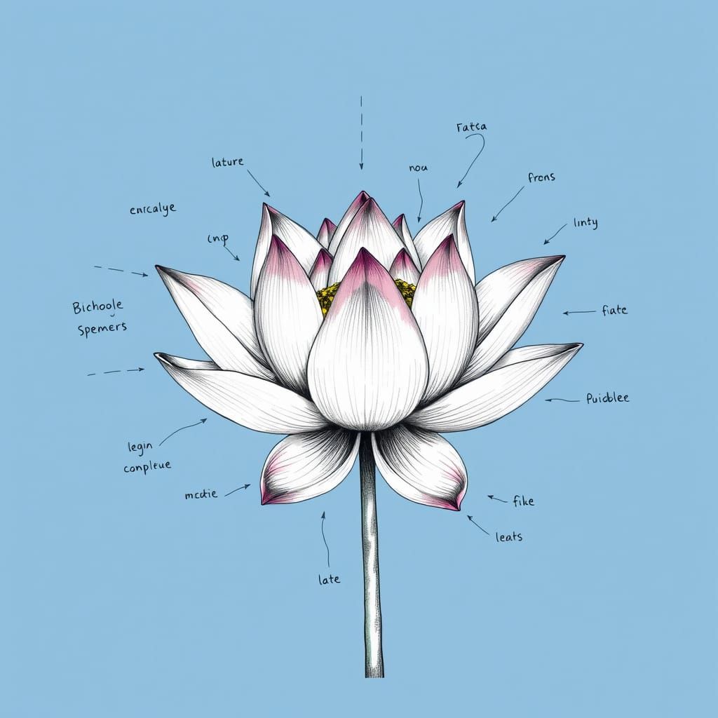 Botanical Illustration of Lotus Flower with Scientific Label...