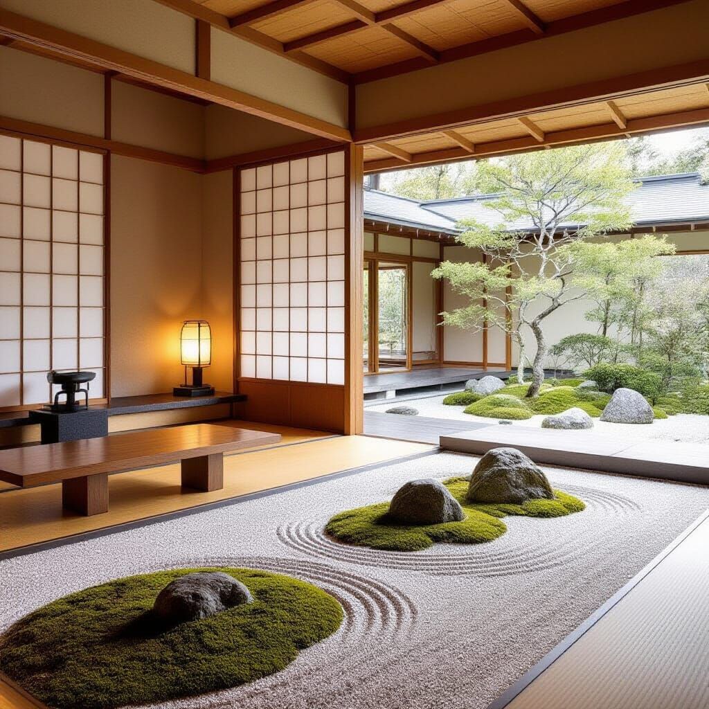 Serene Japanese Tea Room and Zen Garden