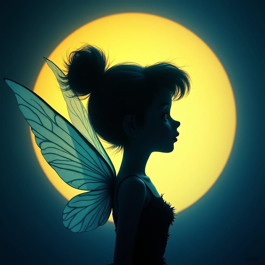 Ethereal Silhouette Portrait of Tinkerbell in Acrylic