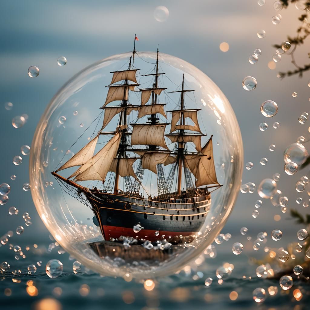 Old Sailing Ship Adrift in a Bubble
