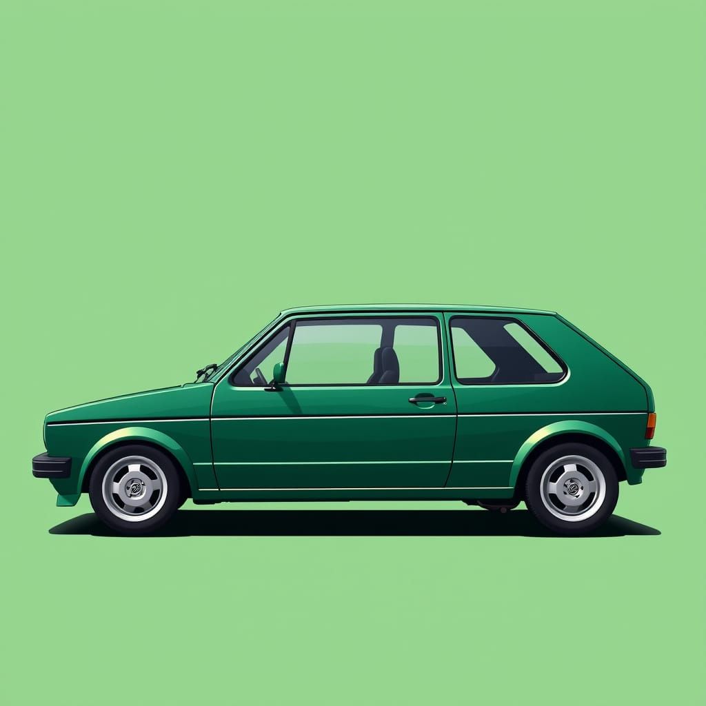 Stylized VW Citi Golf in Deep Green on Minimalist Light Gree...
