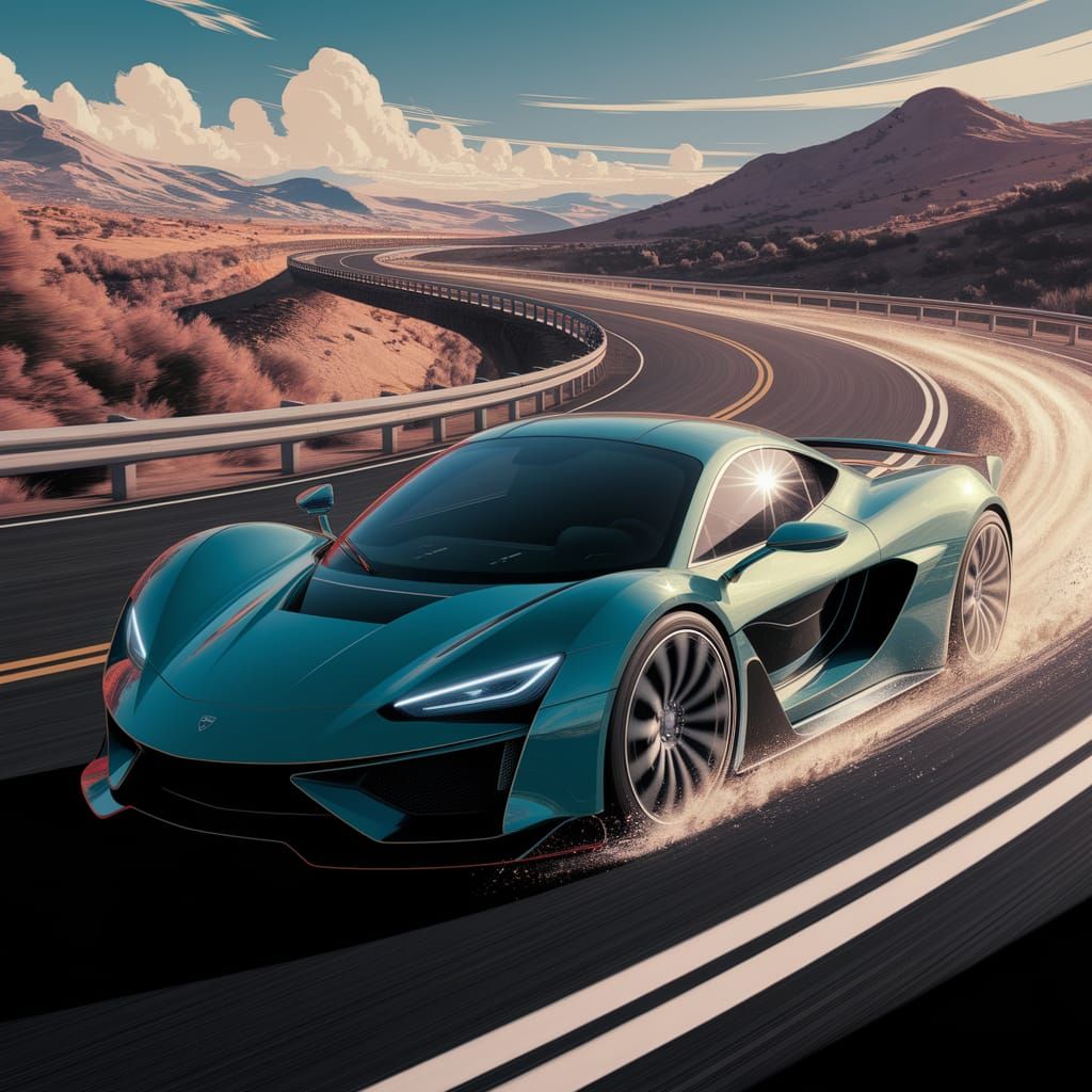 Sleek Futuristic Turtle Car Speeds Down Highway