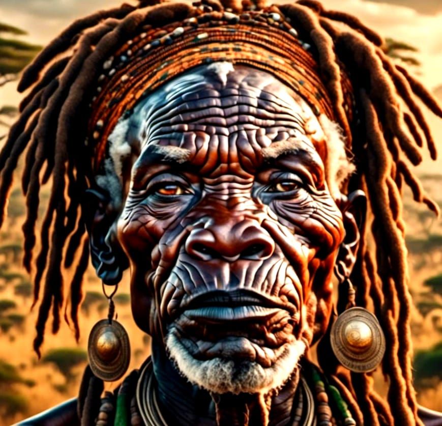 African Shaman Portrait on the Serengeti