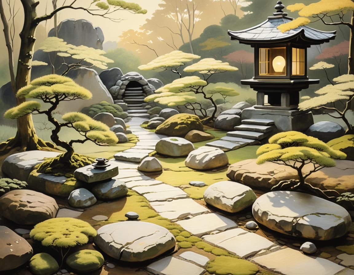 Japanese Garden as Tempera Painting