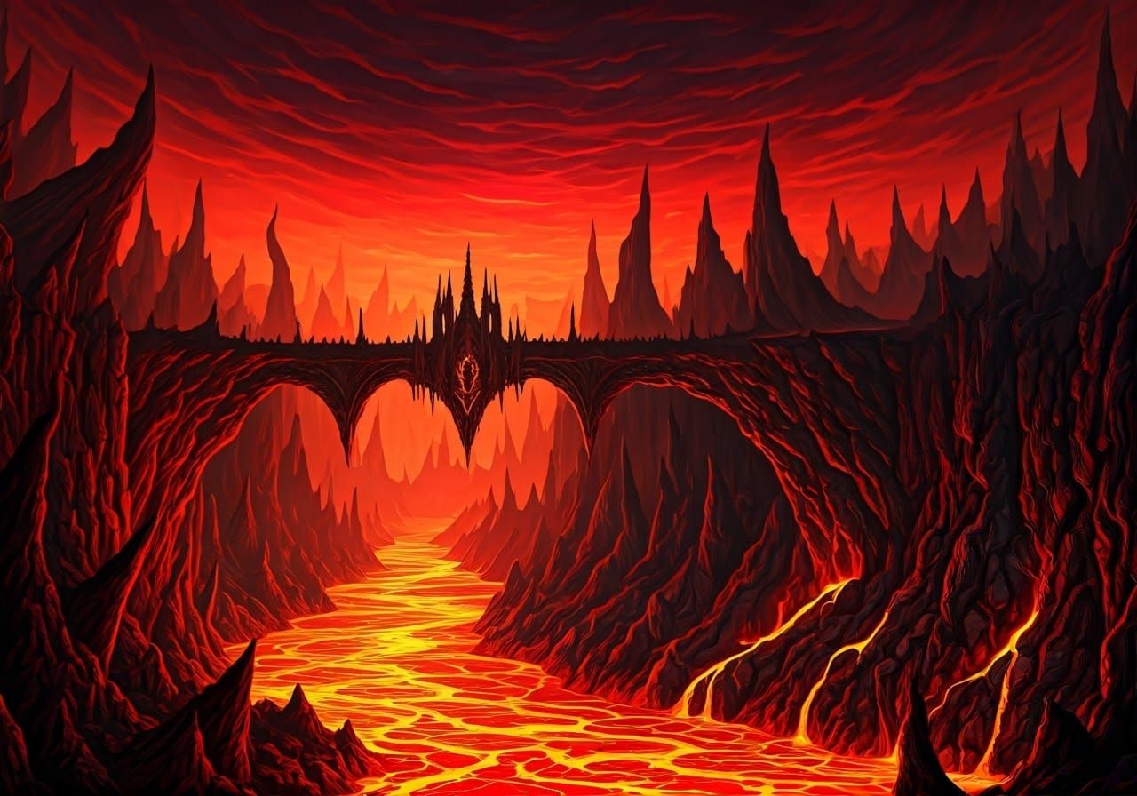 Epic Lava Bridge in Dark Fantasy Style