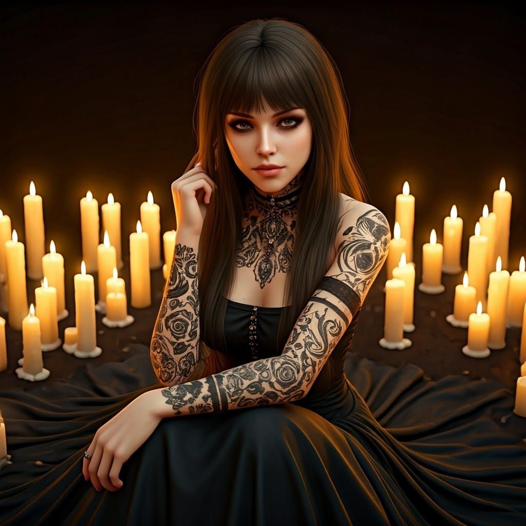 Dark Fantasy Goddess Amidst Flickering Candles