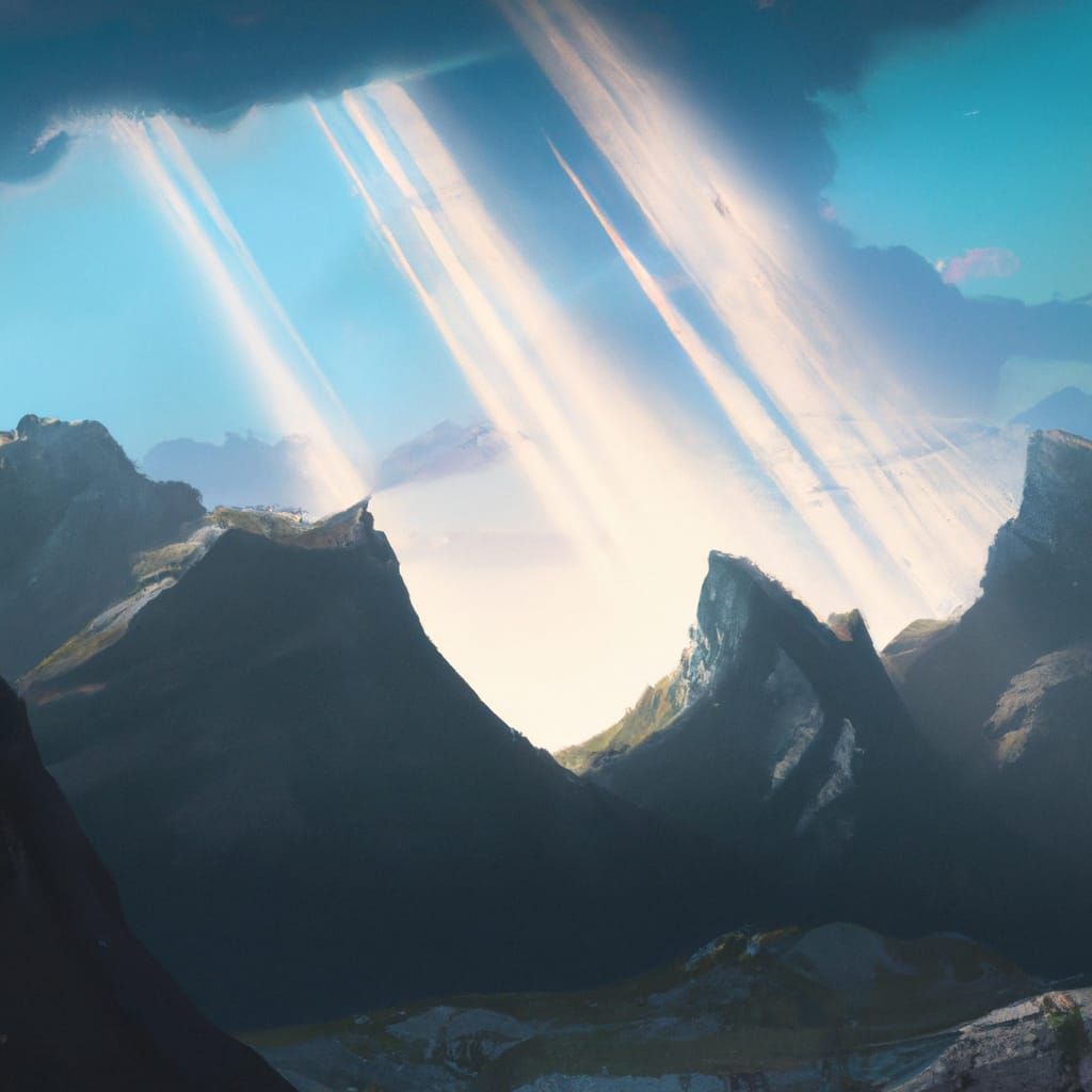 Sunrays Above Mountain Top: Digital Art Landscape