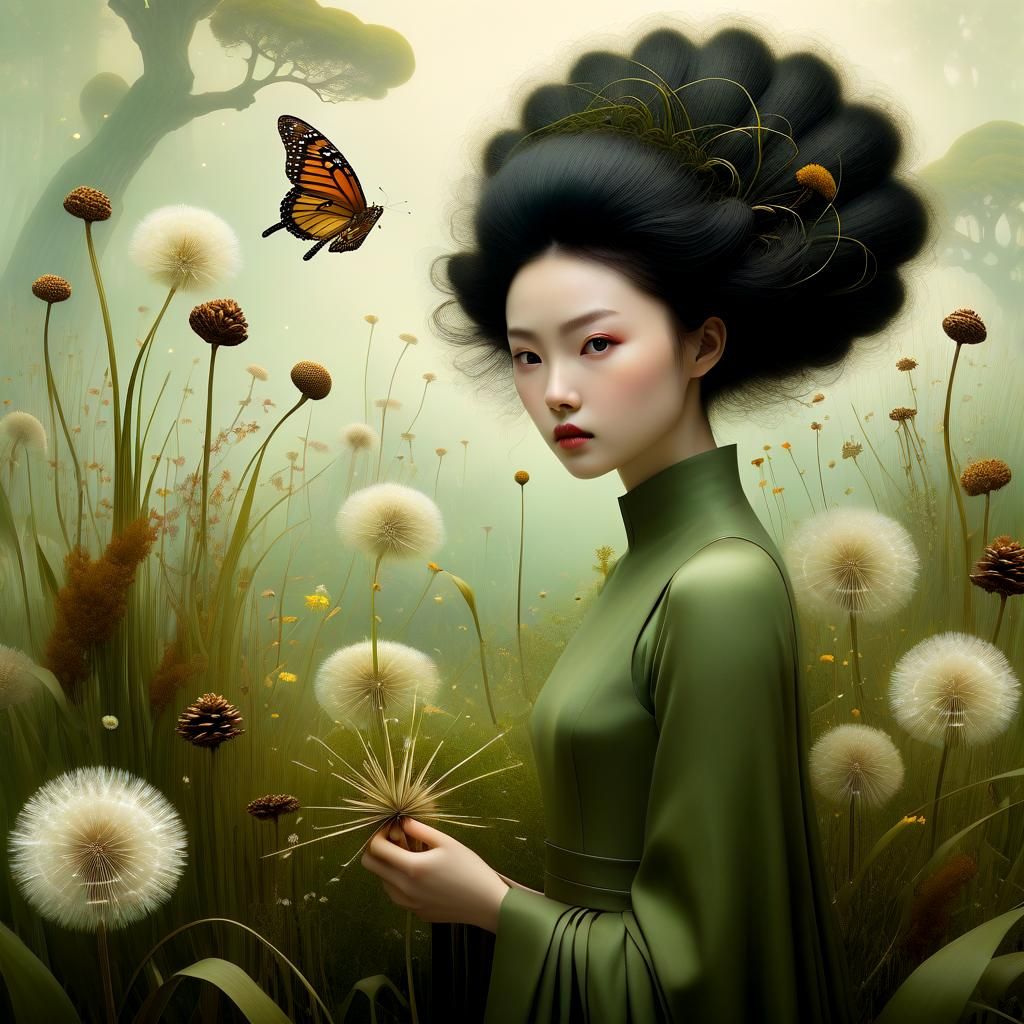 Miniature Girl's Surreal Garden Journey