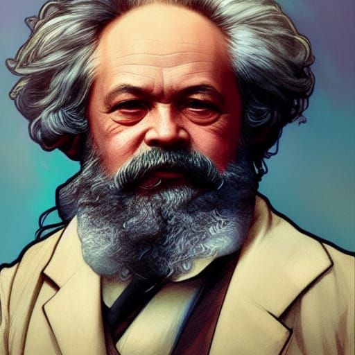 Colorful Karl Marx Portrait, Detailed Concept Art