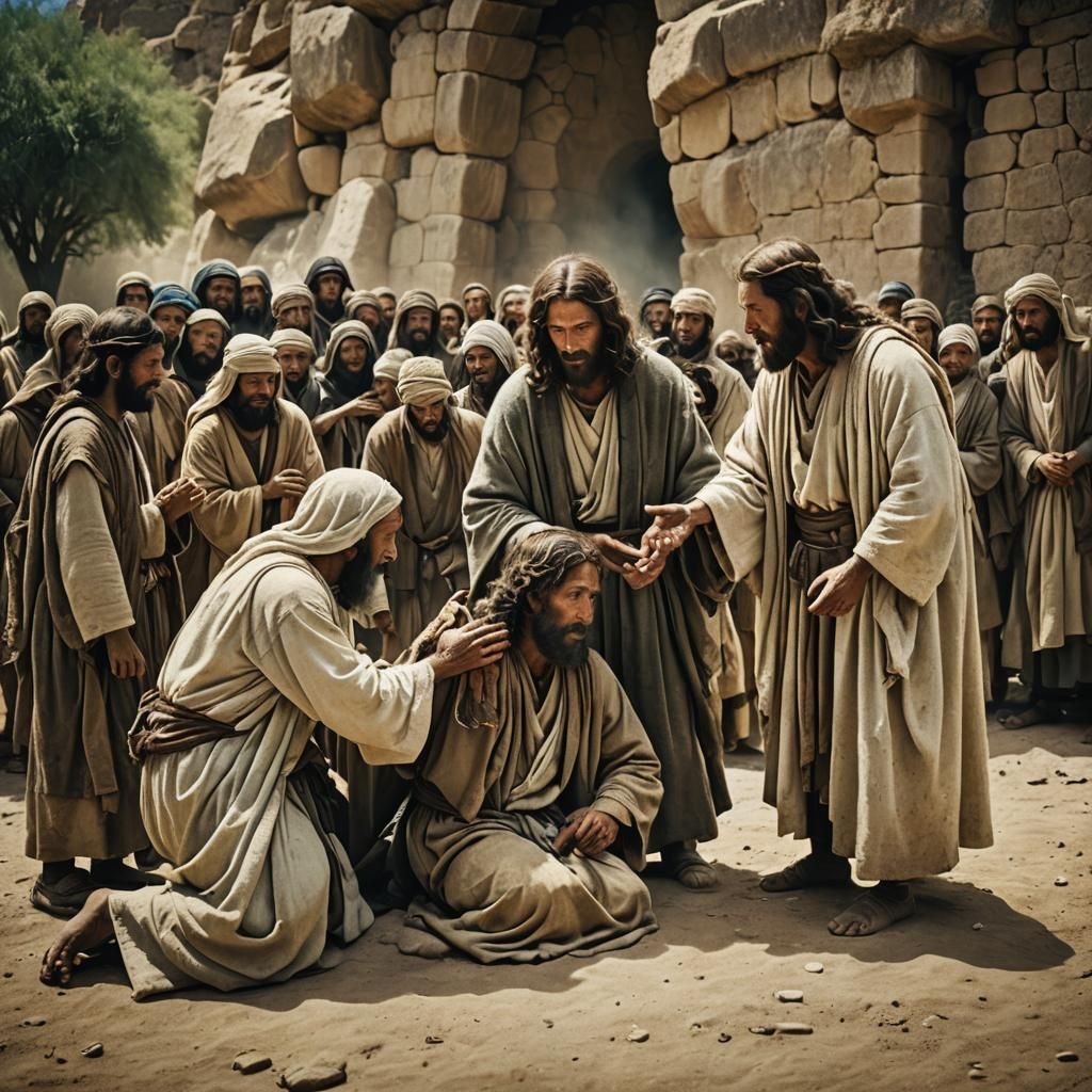 Yeshua Healing Leper: Cinematic Film Still