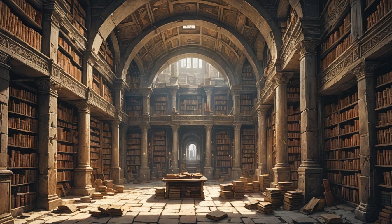 Ancient Library Discovery in Anime Art Style