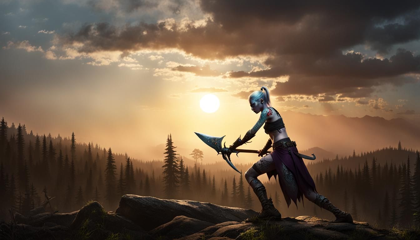 Dark Elf Crafts Weapons in Forest Depths