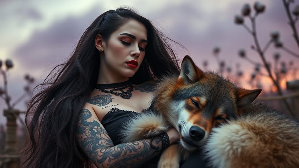 Gothic woman & Wolf