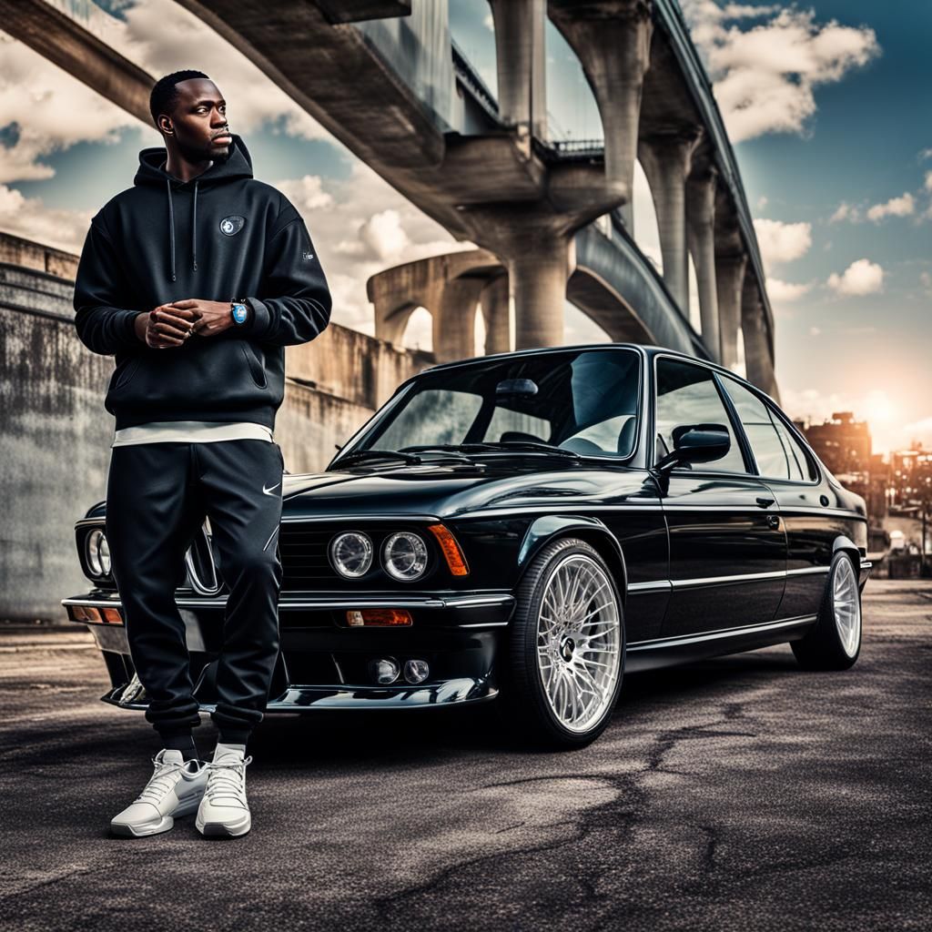 Black Man and BMW Car: Realistic Photography