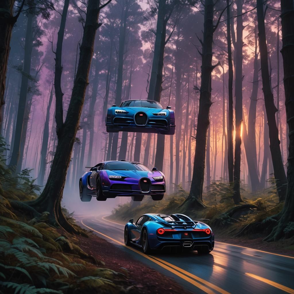Carbon Bugatti Races Through Mystical Forest