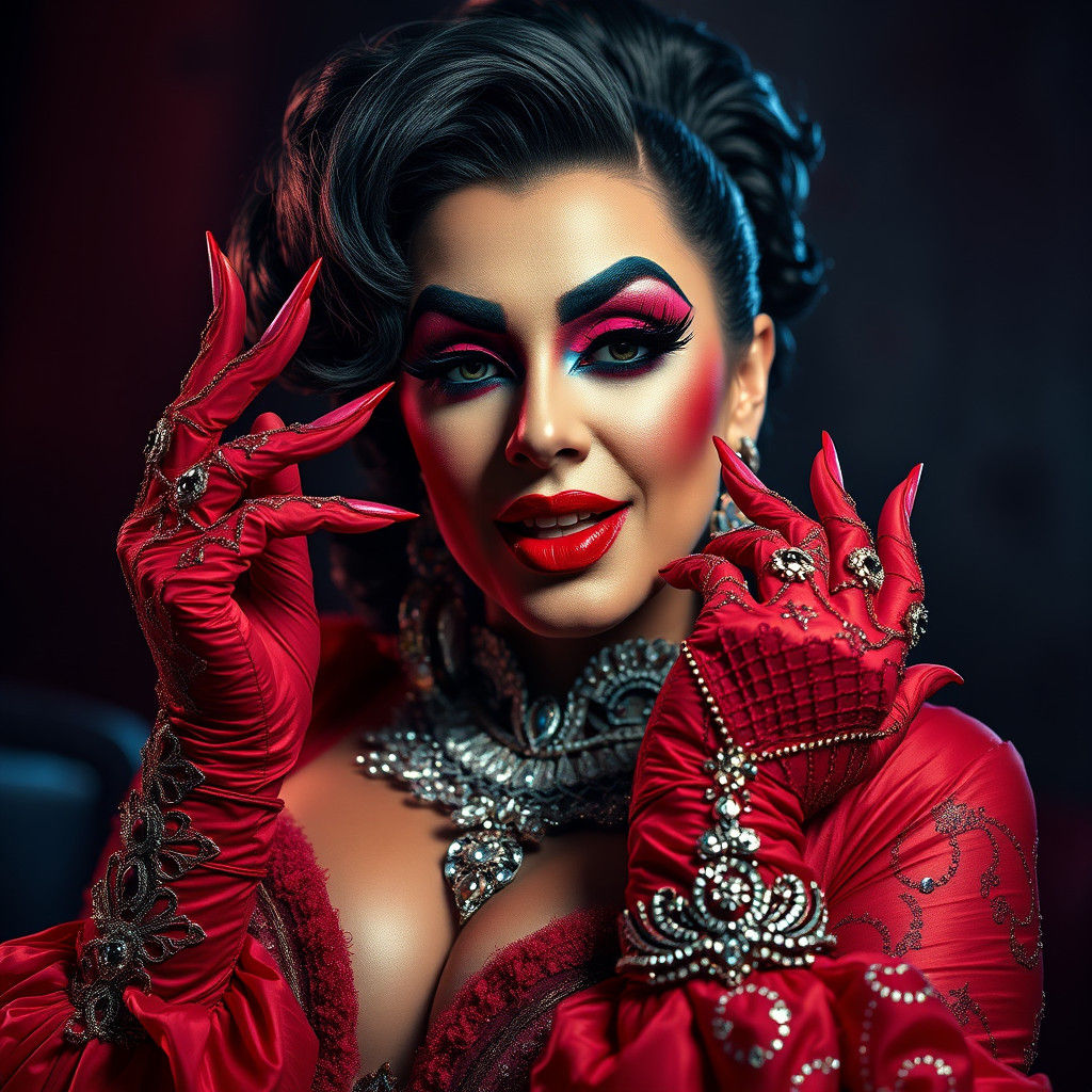 Drag Queen with Bold Makeup in Cinematic Lighting