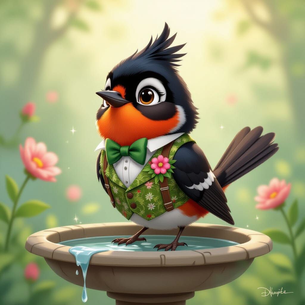 Dapper Robin Preening: Disney Animation Style