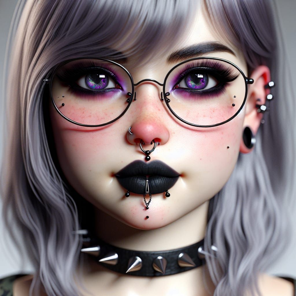 Curvy Gothic Girl with Silver Hair and Piercings
