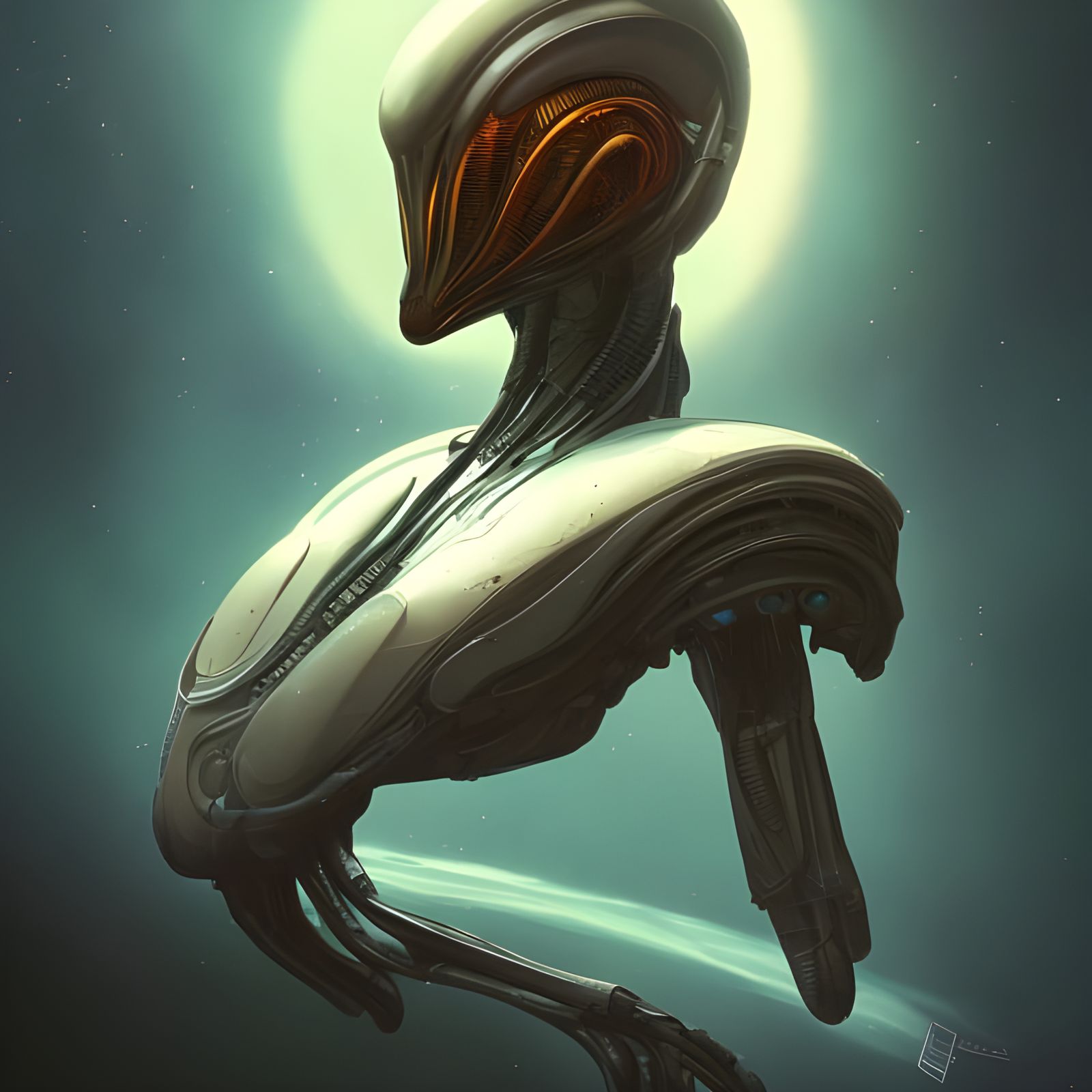 Detailed Alien Portrait in Space, Digital Art