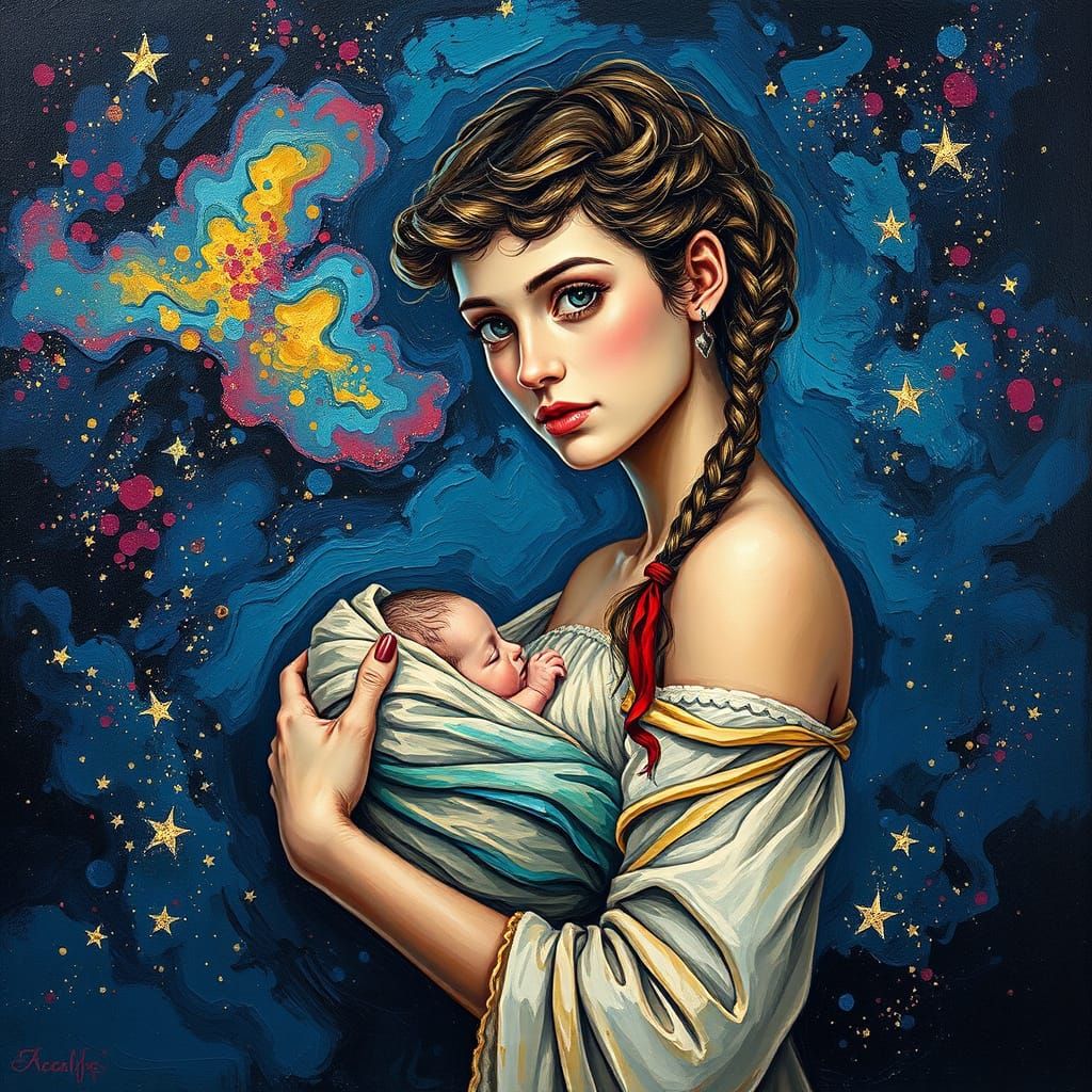 Ethereal Goddess of the Cosmos in Neo-Impressionist Style