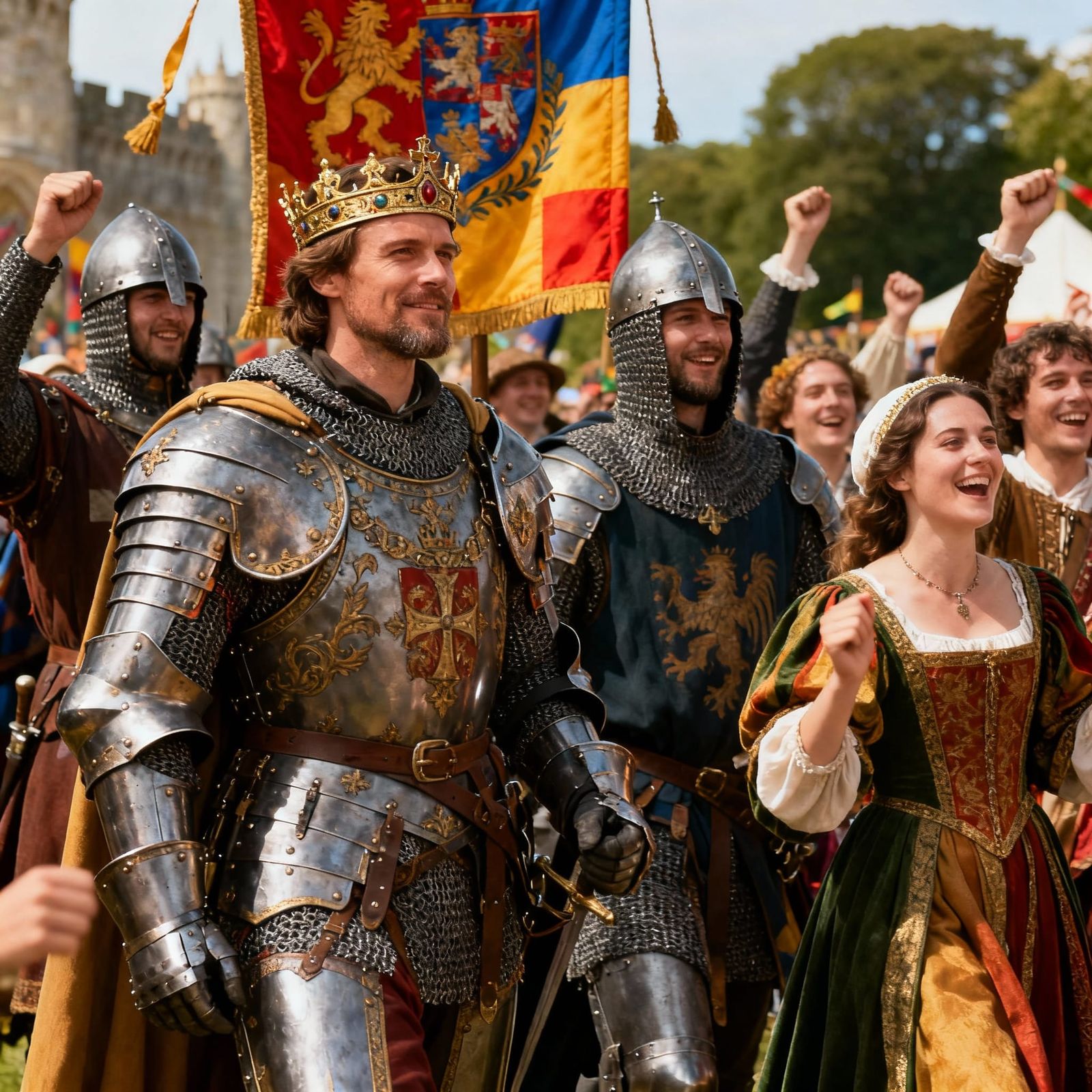 Medieval King and Army Celebrate Victory in Vibrant Photogra...