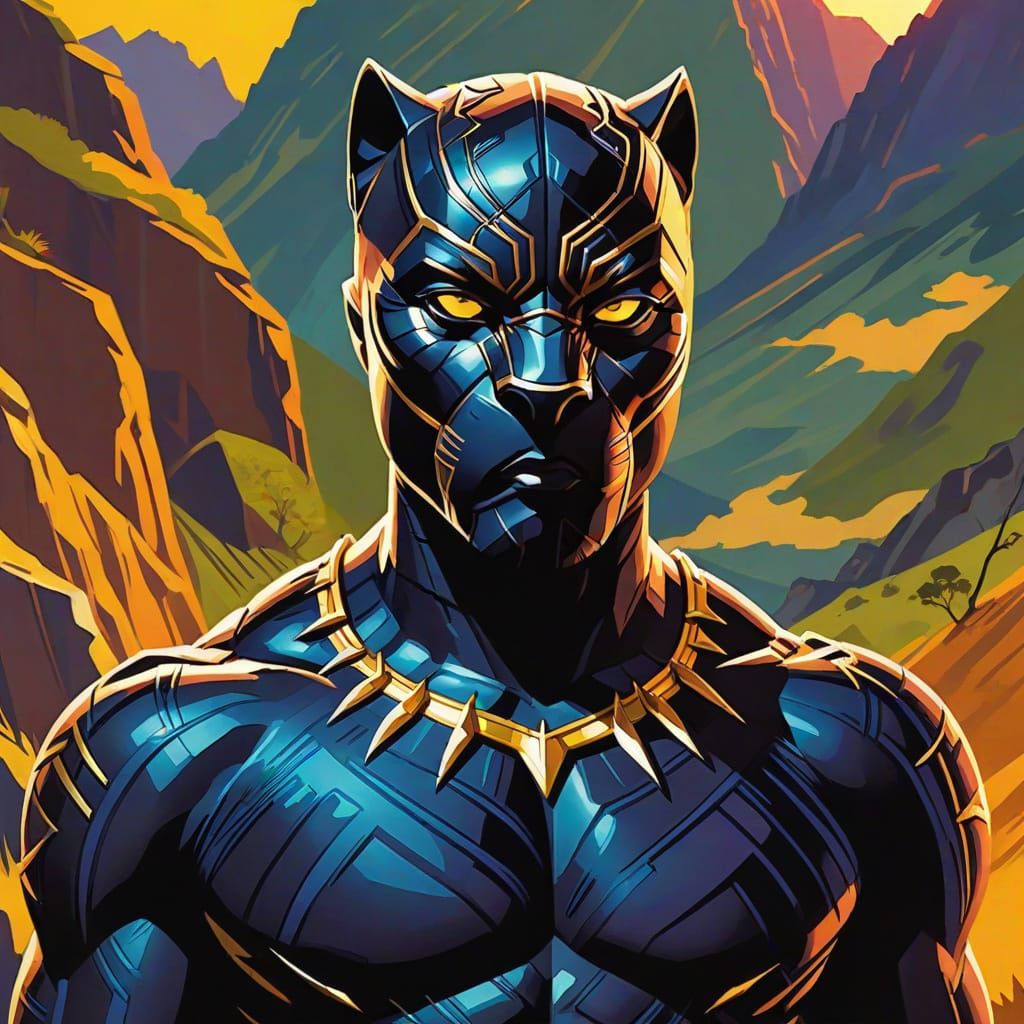 Black Panther on Mountain in Fauvist Comic Art