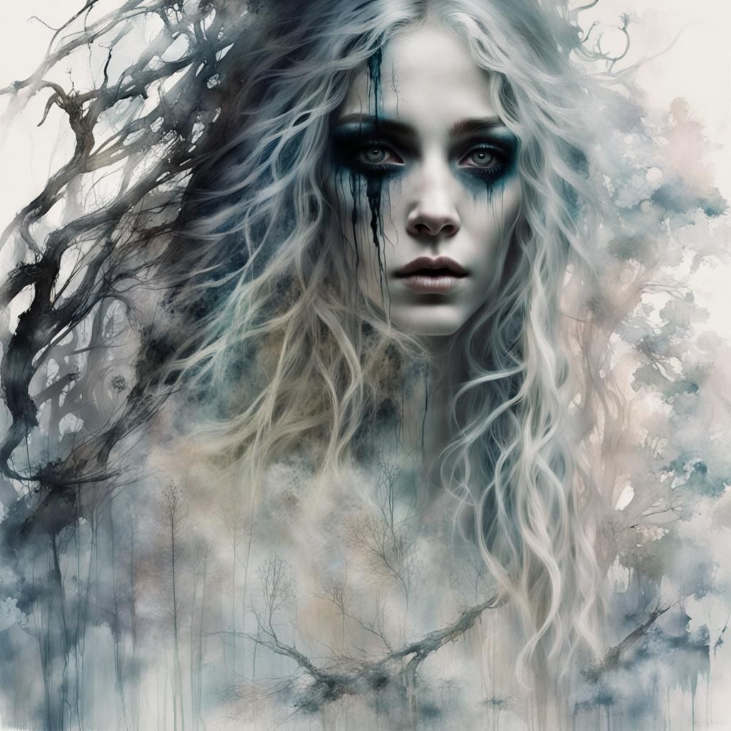 Ghostly Double Exposure in Illustrated Style