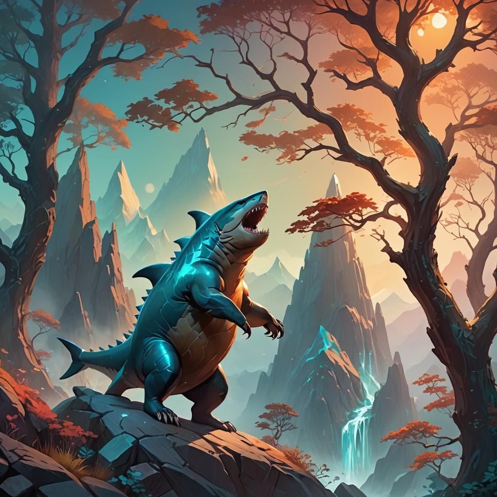 Shark-Bear Hybrid on Misty Mountain Peak